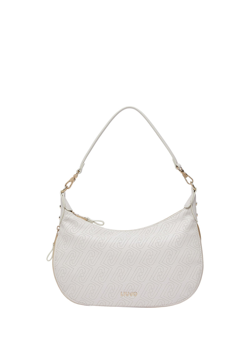 Borsa hobo media con logo monogram Cream