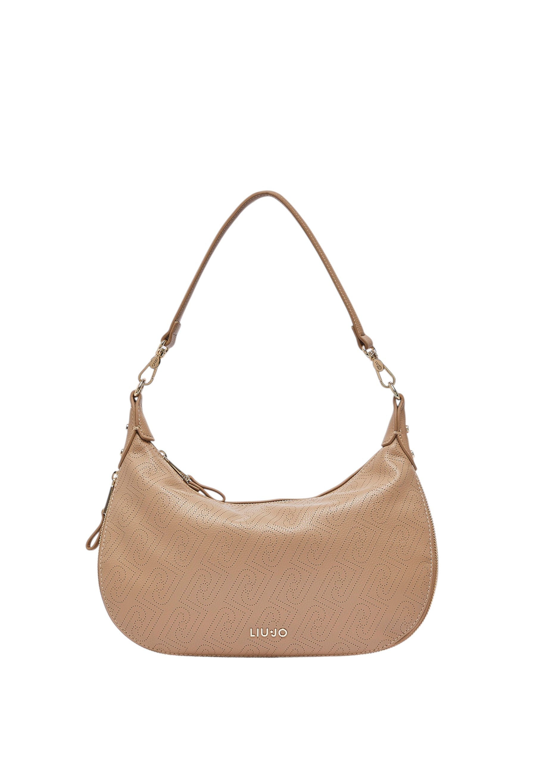 Borsa hobo media con logo monogram Cammello