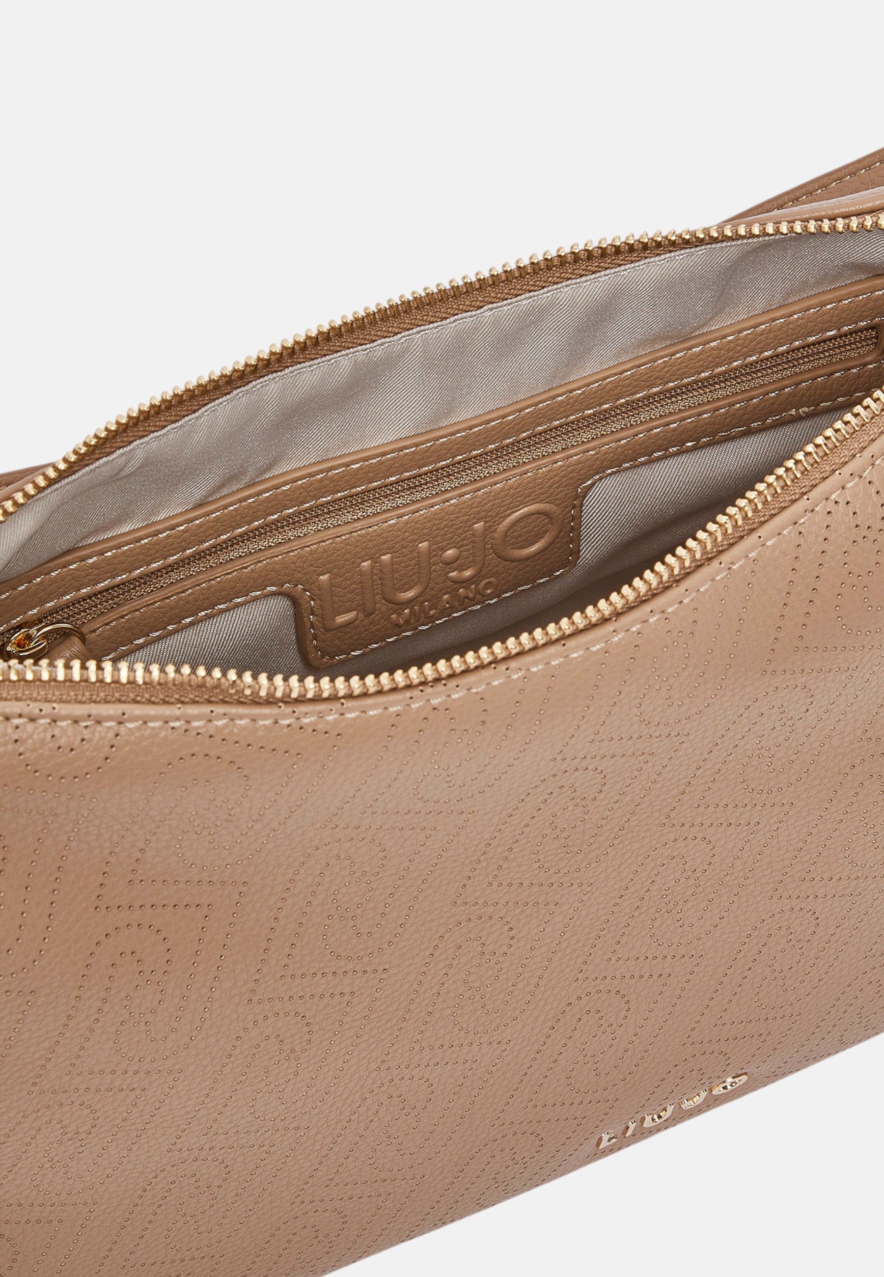 Borsa hobo media con logo monogram Cammello