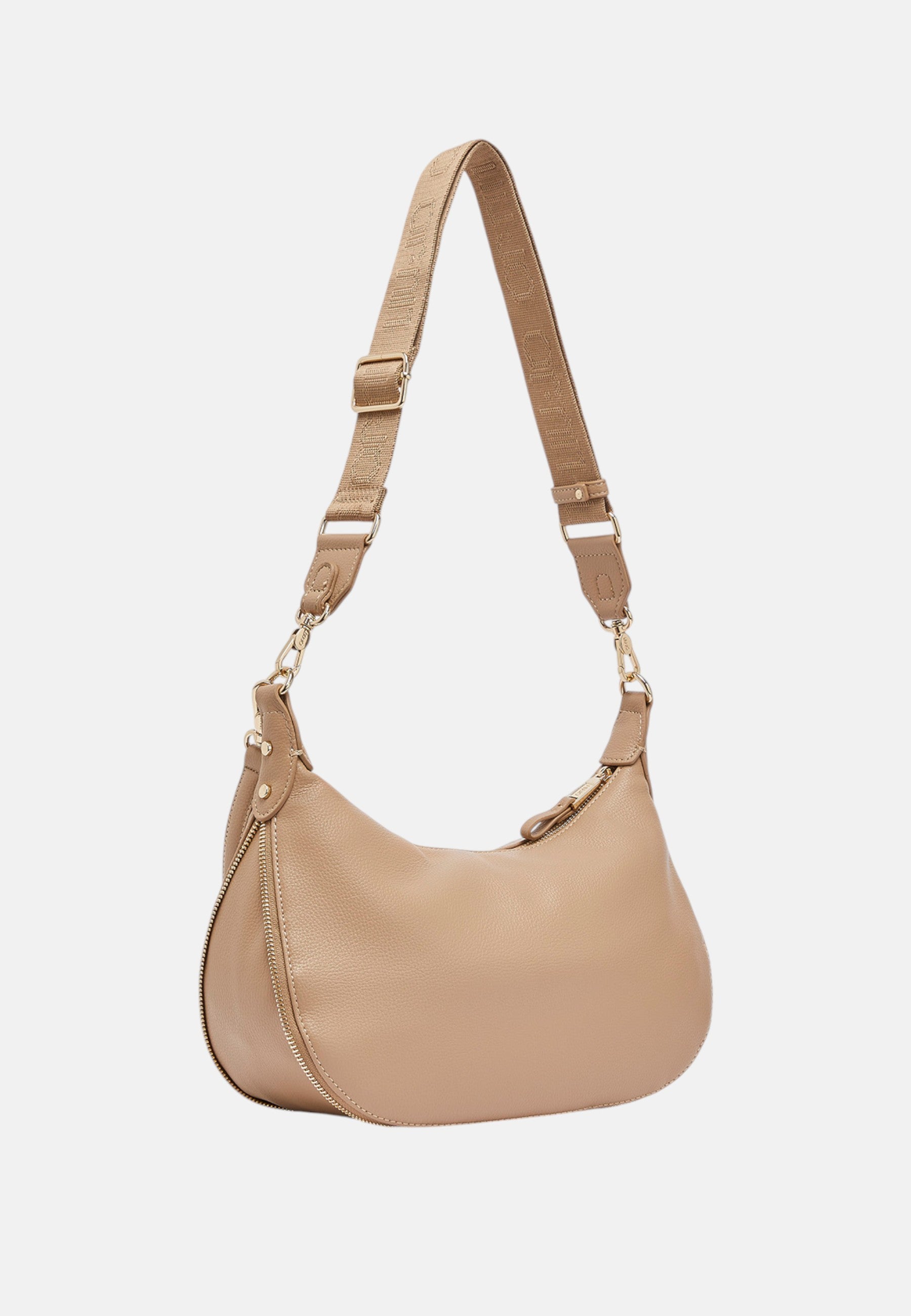 Borsa hobo media con logo monogram Cammello