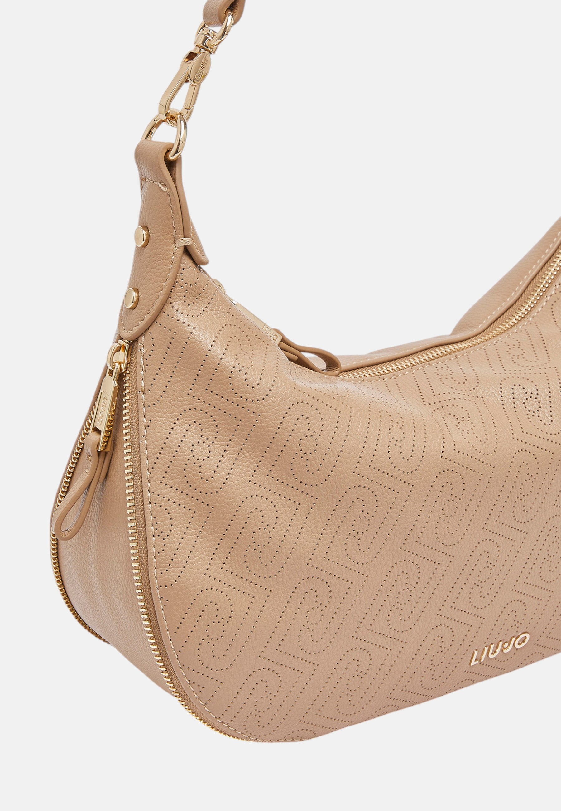 Borsa hobo media con logo monogram Cammello