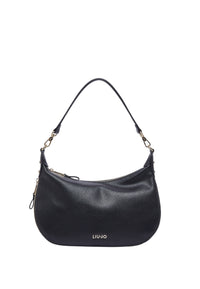 Borsa hobo media con logo monogram Black