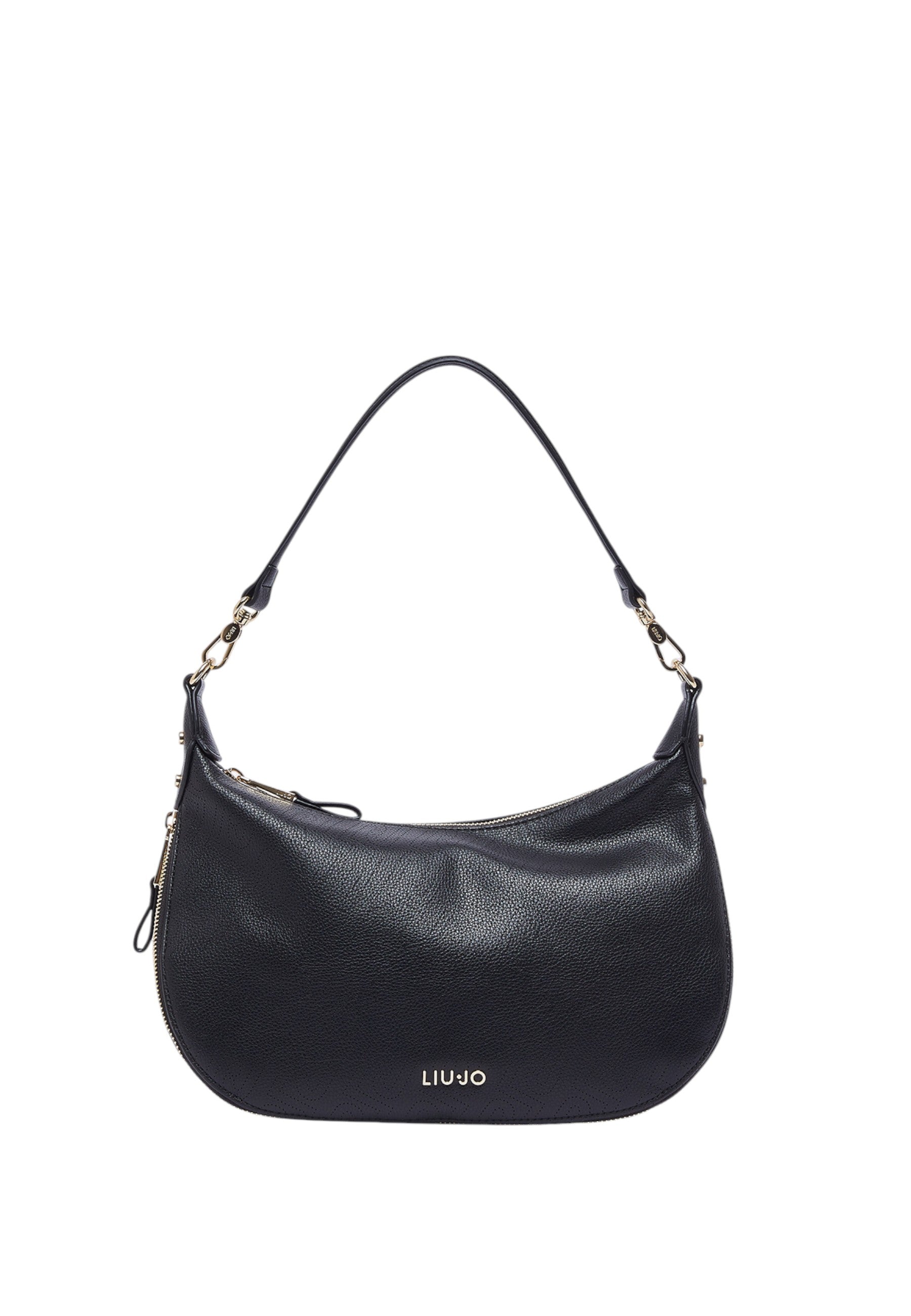 Borsa hobo media con logo monogram Black