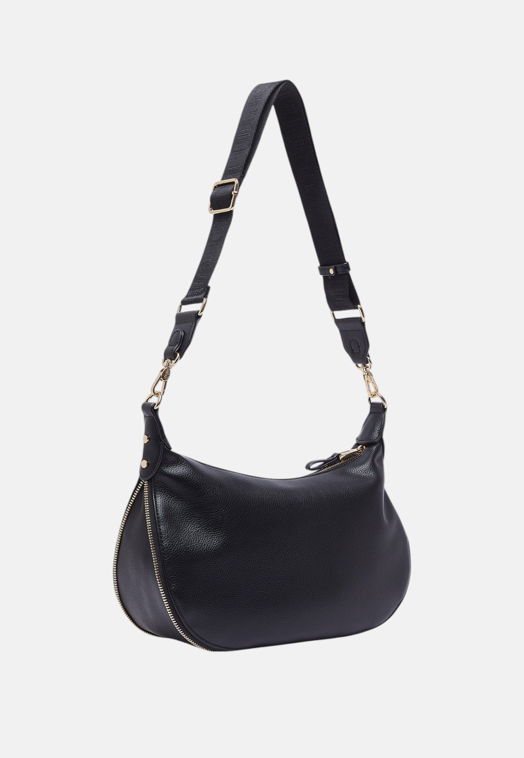 Borsa hobo media con logo monogram Black