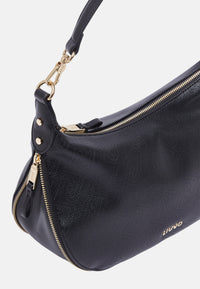 Borsa hobo media con logo monogram Black