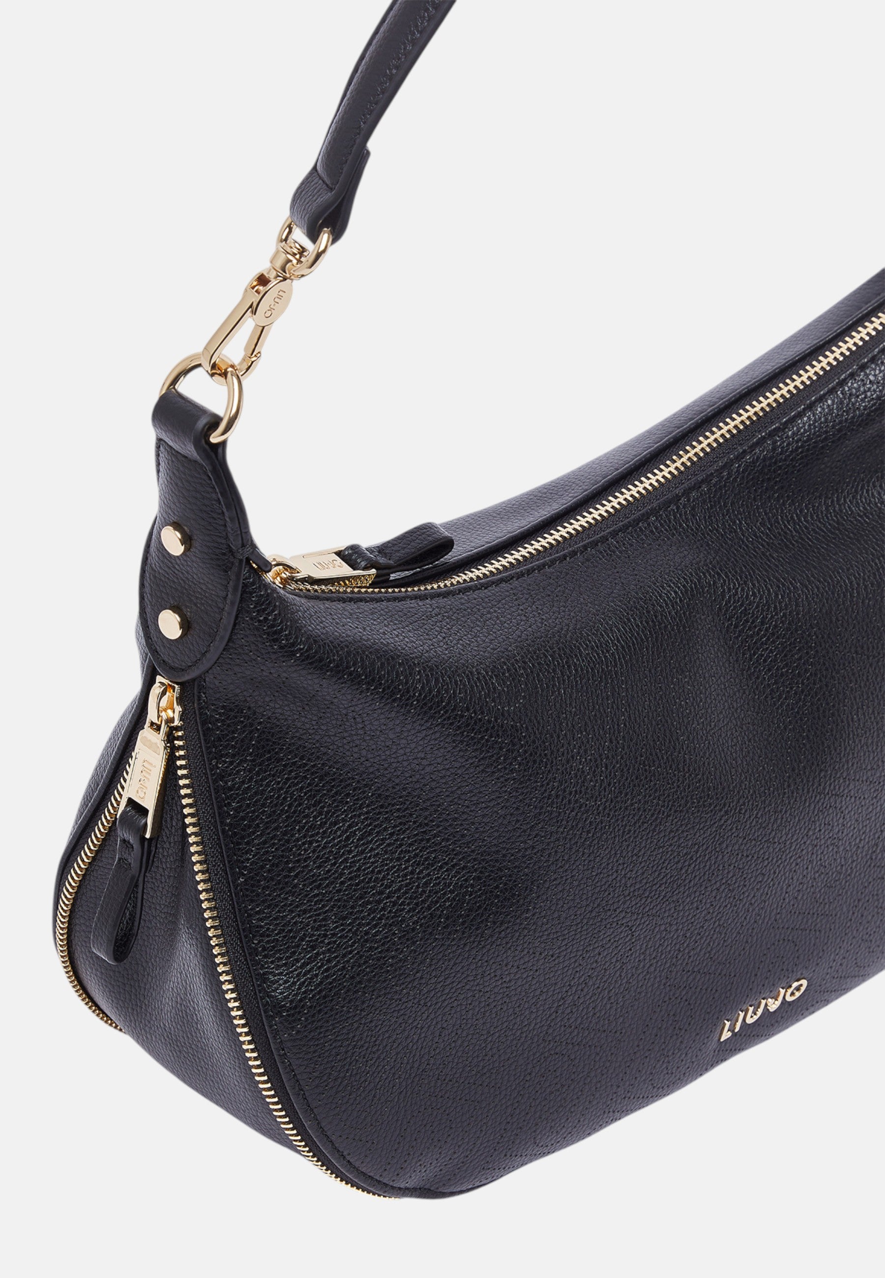 Borsa hobo media con logo monogram Black