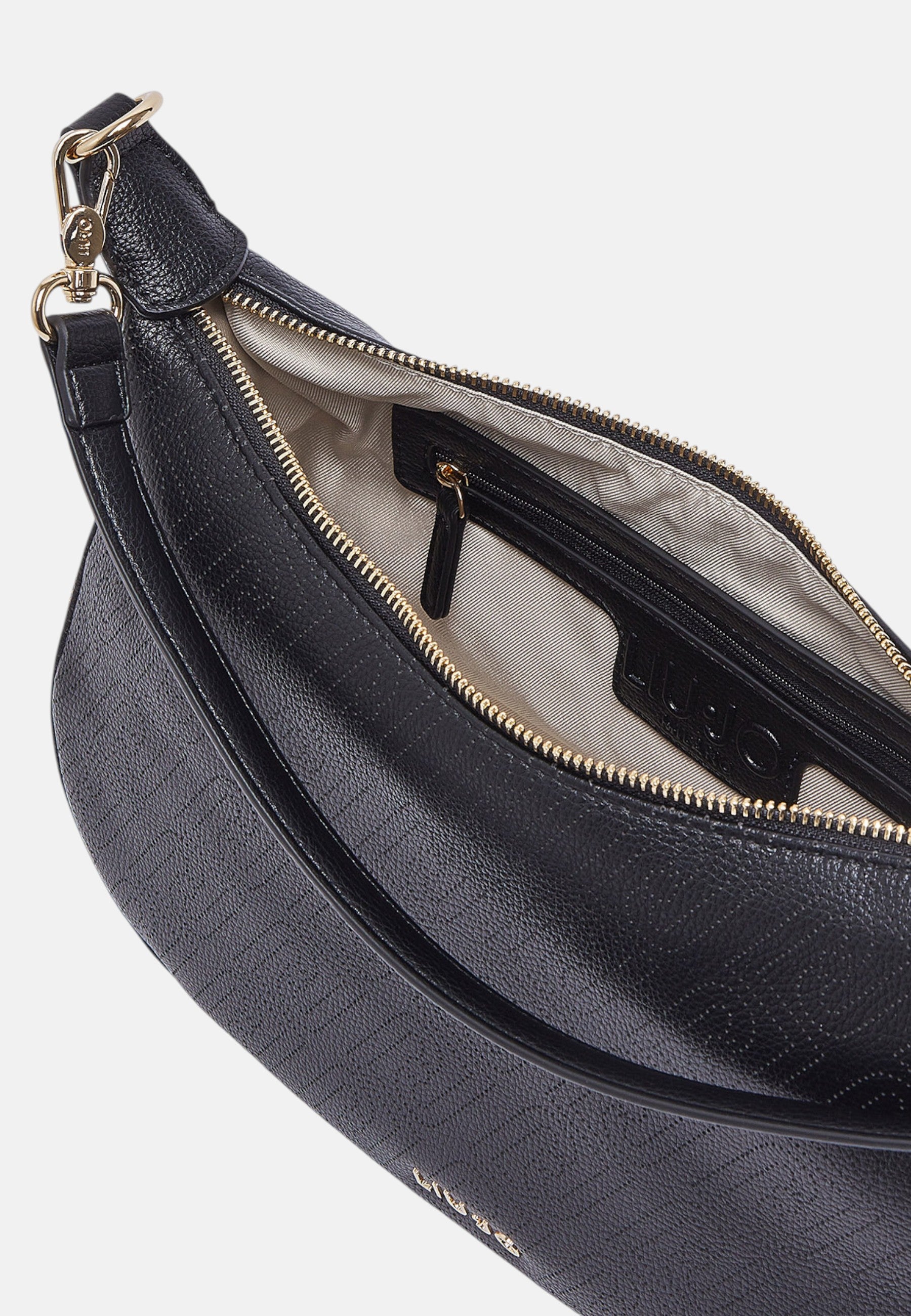 Borsa hobo media con logo monogram Black