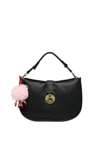 Borsa a Spalla Da Donna in ecopelle con charm decorativo. Nero