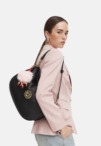 Borsa a Spalla Da Donna in ecopelle con charm decorativo. Nero