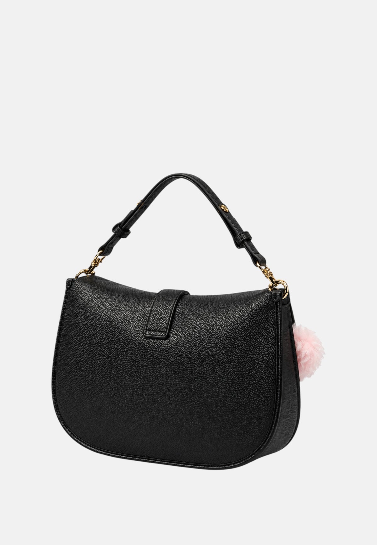 Borsa a Spalla Da Donna in ecopelle con charm decorativo. Nero