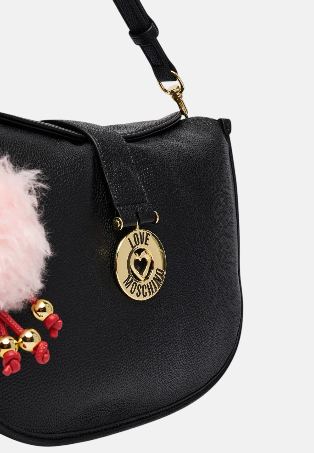 Borsa a Spalla Da Donna in ecopelle con charm decorativo. Nero