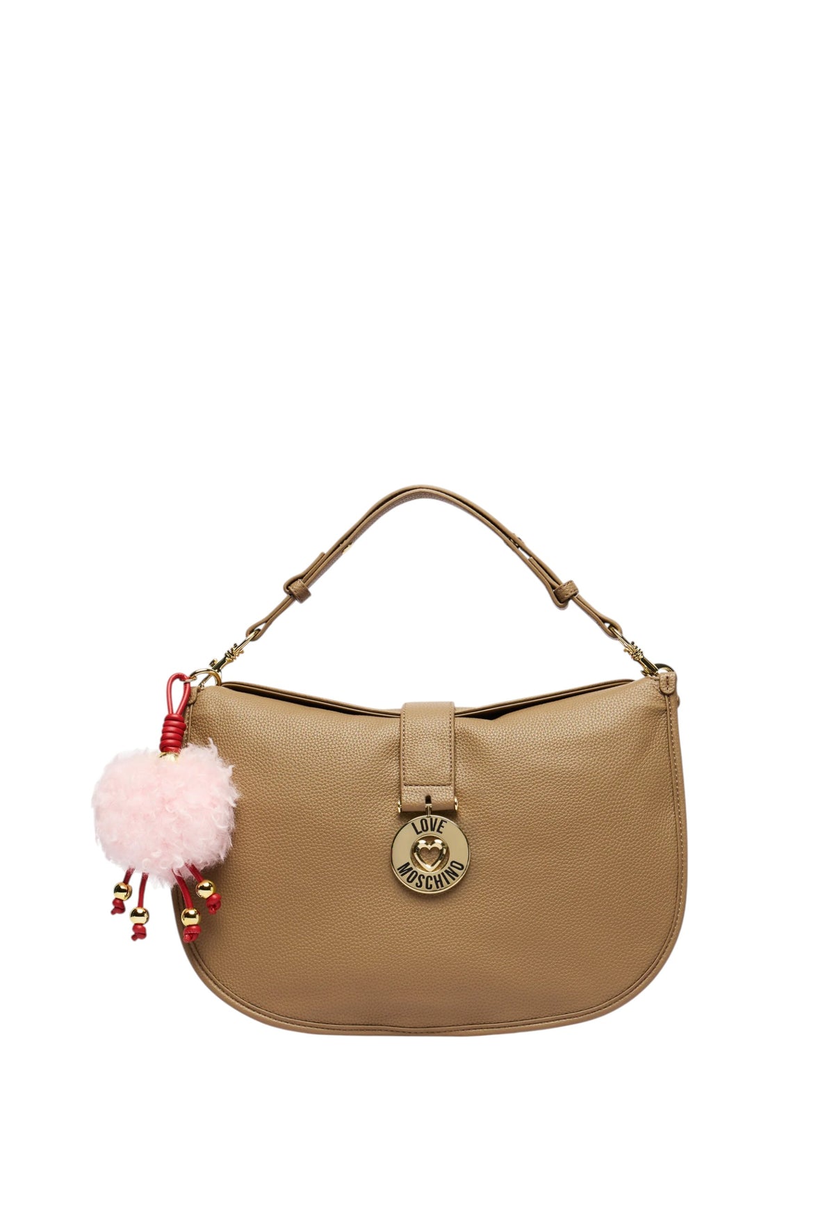 Borsa a Spalla Da Donna in ecopelle con charm decorativo. Sabbia
