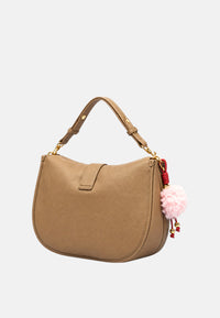 Borsa a Spalla Da Donna in ecopelle con charm decorativo. Sabbia