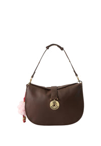 Borsa a Spalla Da Donna in ecopelle con charm decorativo. Cioccolato