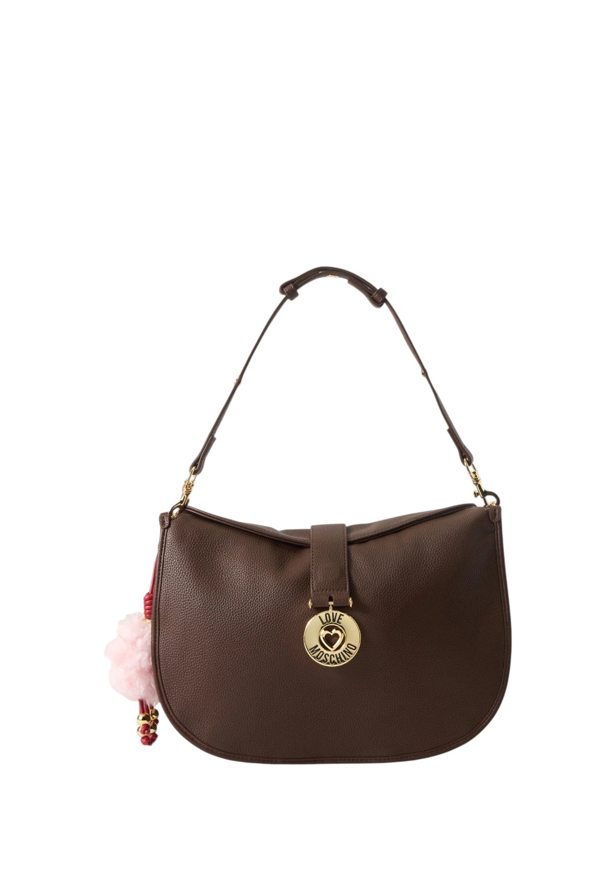 Borsa a Spalla Da Donna in ecopelle con charm decorativo. Cioccolato