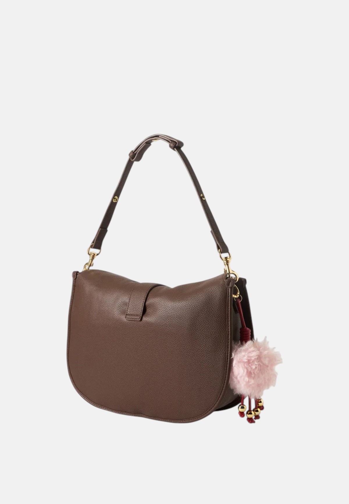 Borsa a Spalla Da Donna in ecopelle con charm decorativo. Cioccolato