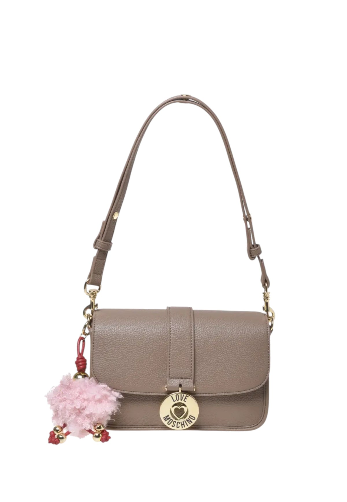 Borsa a spalla con Ciondolo decorativo Love Moschino Sabbia