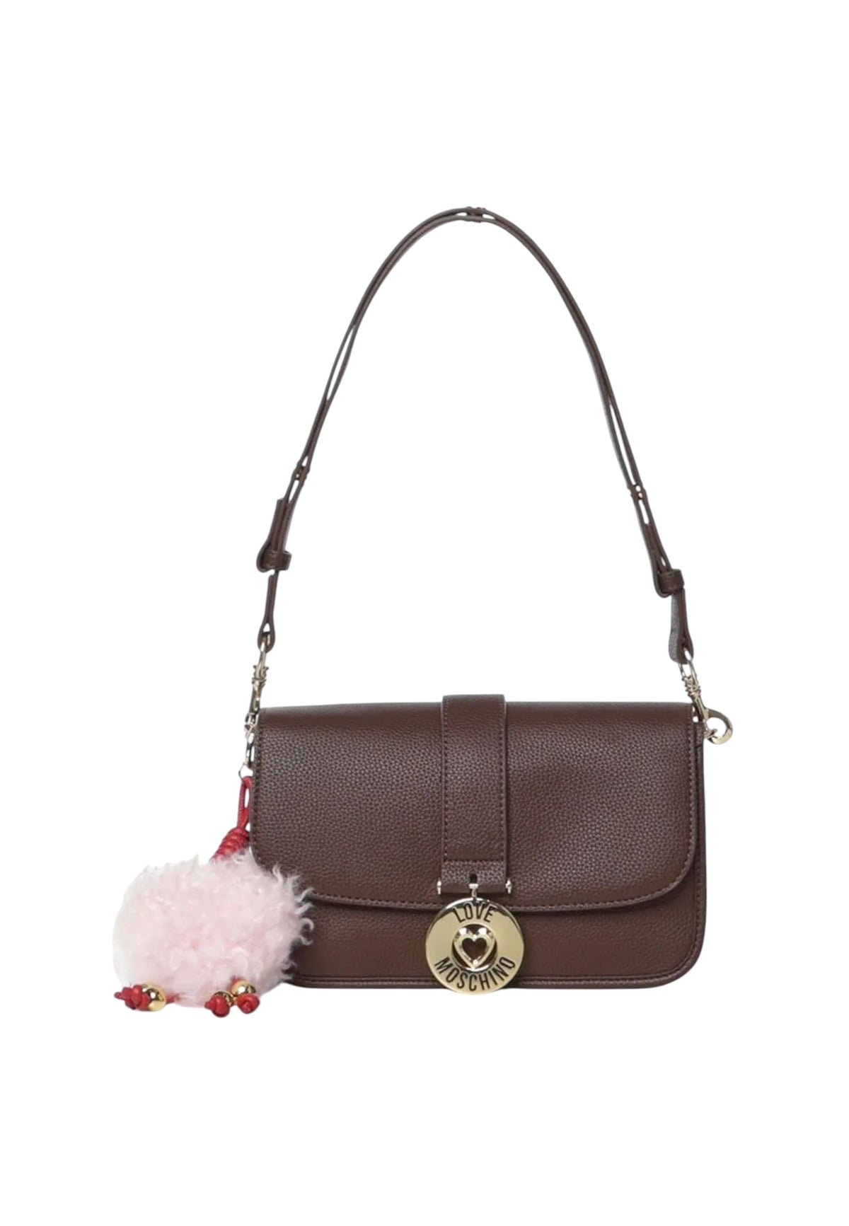 Borsa a spalla con Ciondolo decorativo Love Moschino Cioccolato