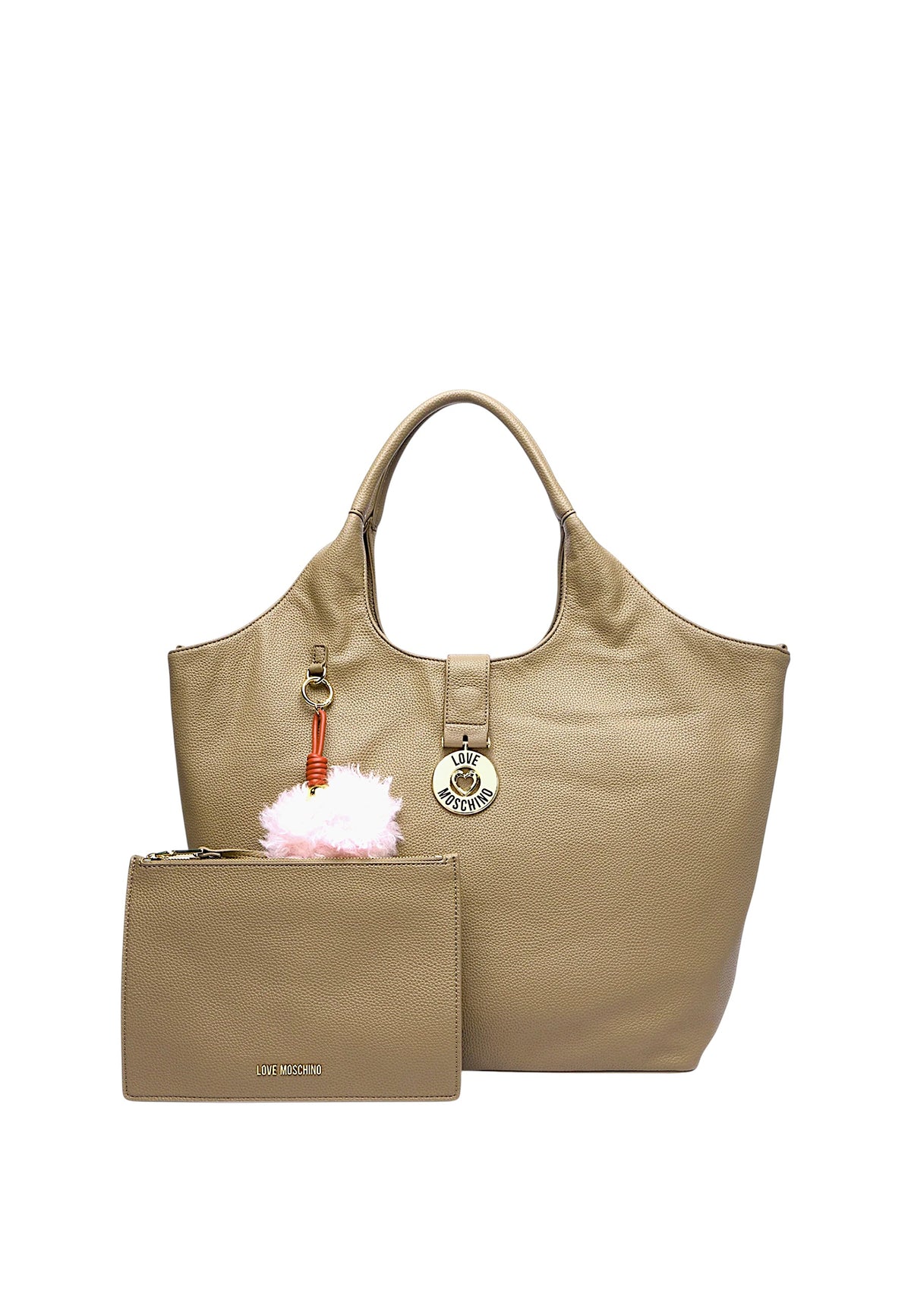 Borsa a spalla con Ciondolo decorativo Love Moschino Sabbia