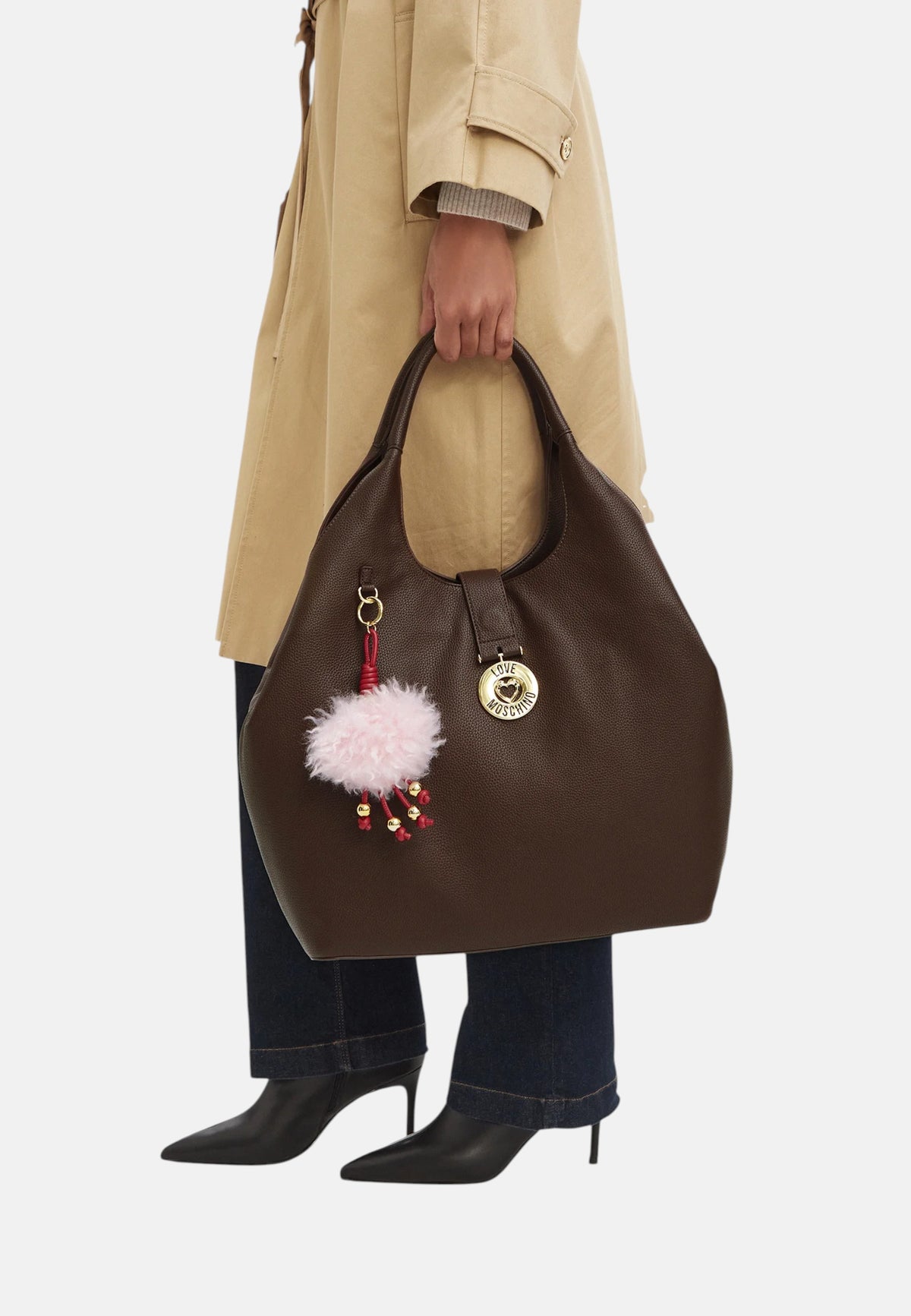 Borsa a spalla con Ciondolo decorativo Love Moschino Cioccolato