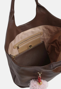 Borsa a spalla con Ciondolo decorativo Love Moschino Cioccolato