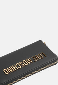 Love Moschino Portafoglio con zip da Donna in ecopelle Nero/oro