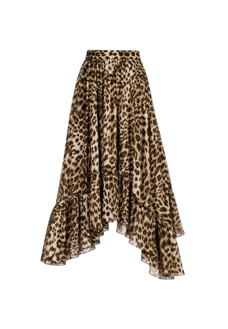 Gonna asimmetrica in georgette con stampa leopardata Donna Michael Kors Dark Camel