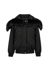 Bomber in raso ciré con cappuccio e bordo in pelliccia sintetica Michael Kors Black