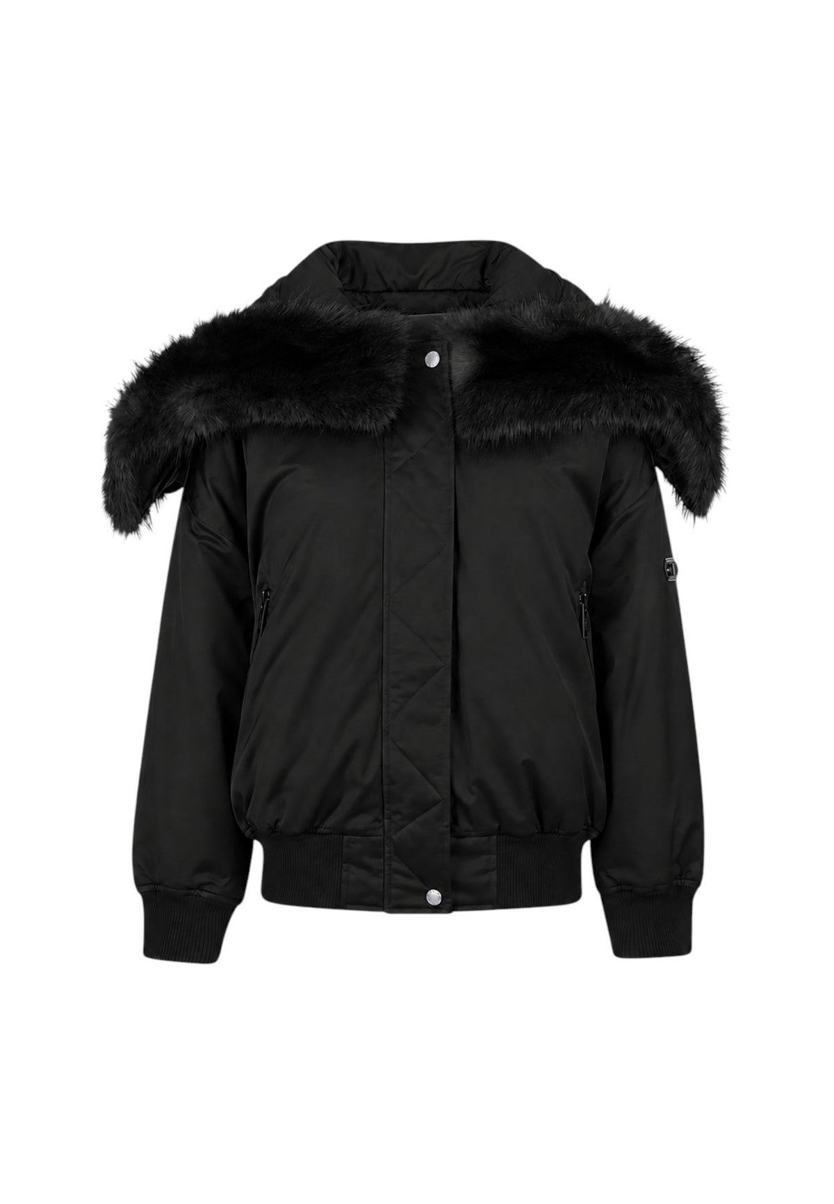 Bomber in raso ciré con cappuccio e bordo in pelliccia sintetica Michael Kors Black