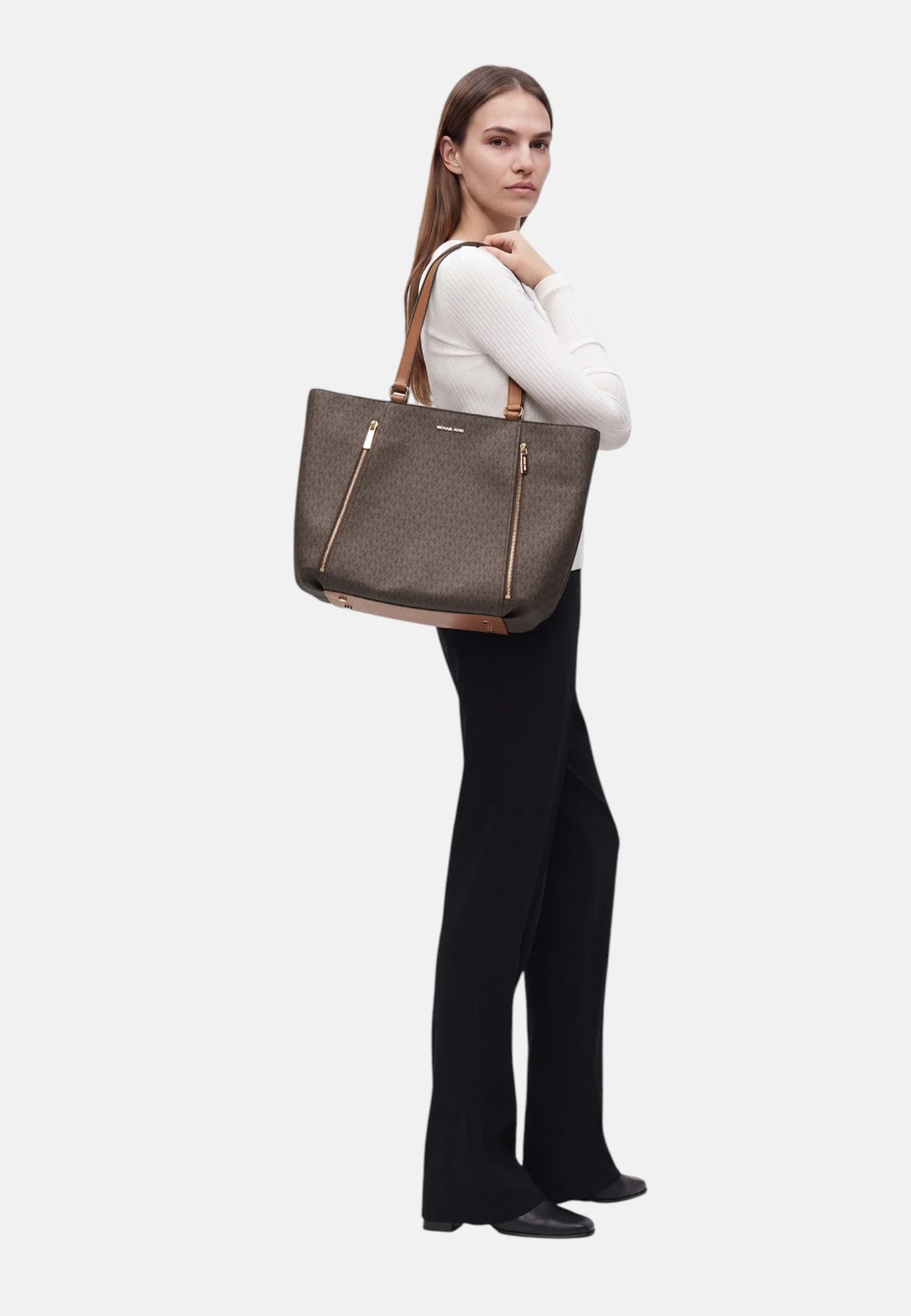 Borsa Shopping media e stampa logata Michael Kors Brown/acorn