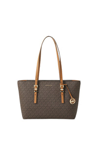 Borsa tote Quinn media in pelle e stampa logo Brown/acorn