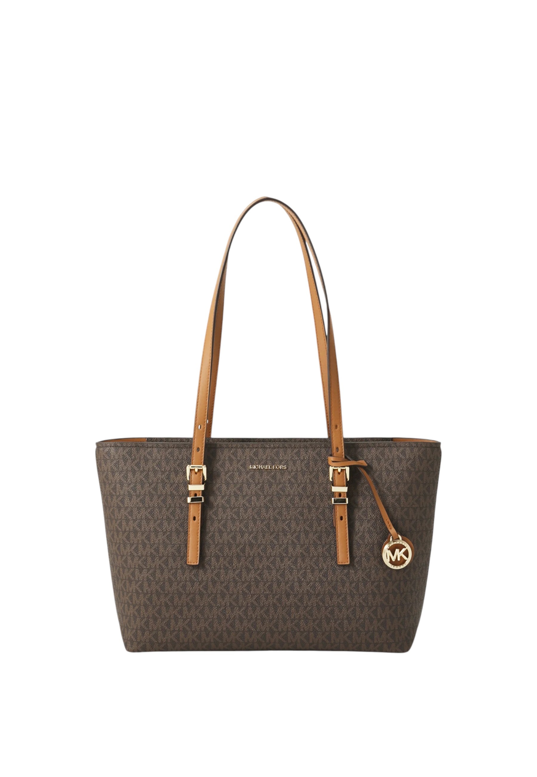 Borsa tote Quinn media in pelle e stampa logo Brown/acorn
