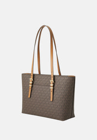 Borsa tote Quinn media in pelle e stampa logo Brown/acorn