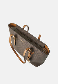 Borsa tote Quinn media in pelle e stampa logo Brown/acorn