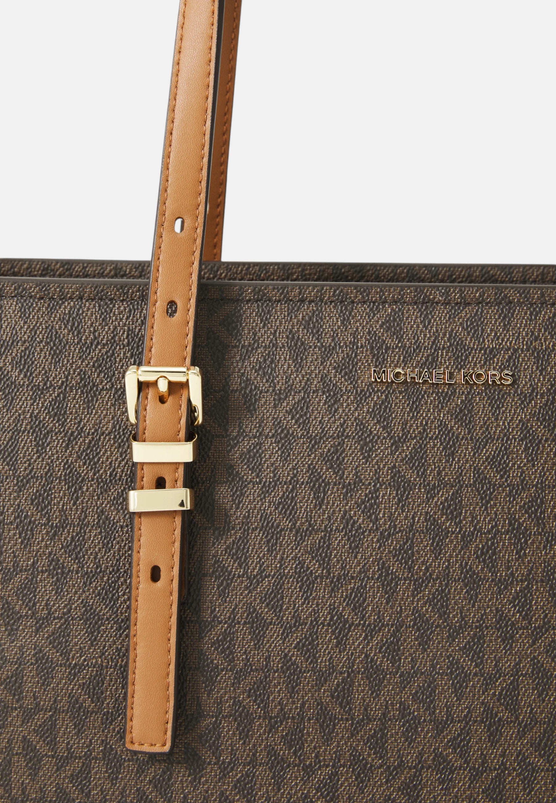 Borsa tote Quinn media in pelle e stampa logo Brown/acorn