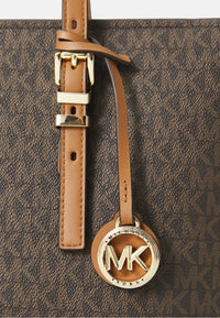 Borsa tote Quinn media in pelle e stampa logo Brown/acorn