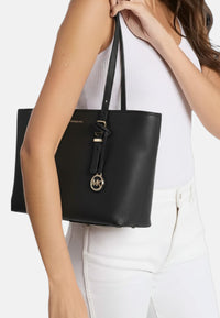 Borsa Donna tote Quinn media in pelle martellata Michael Kors Black