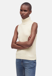Michael Kors Top smanicato a collo alto in misto lana Bone