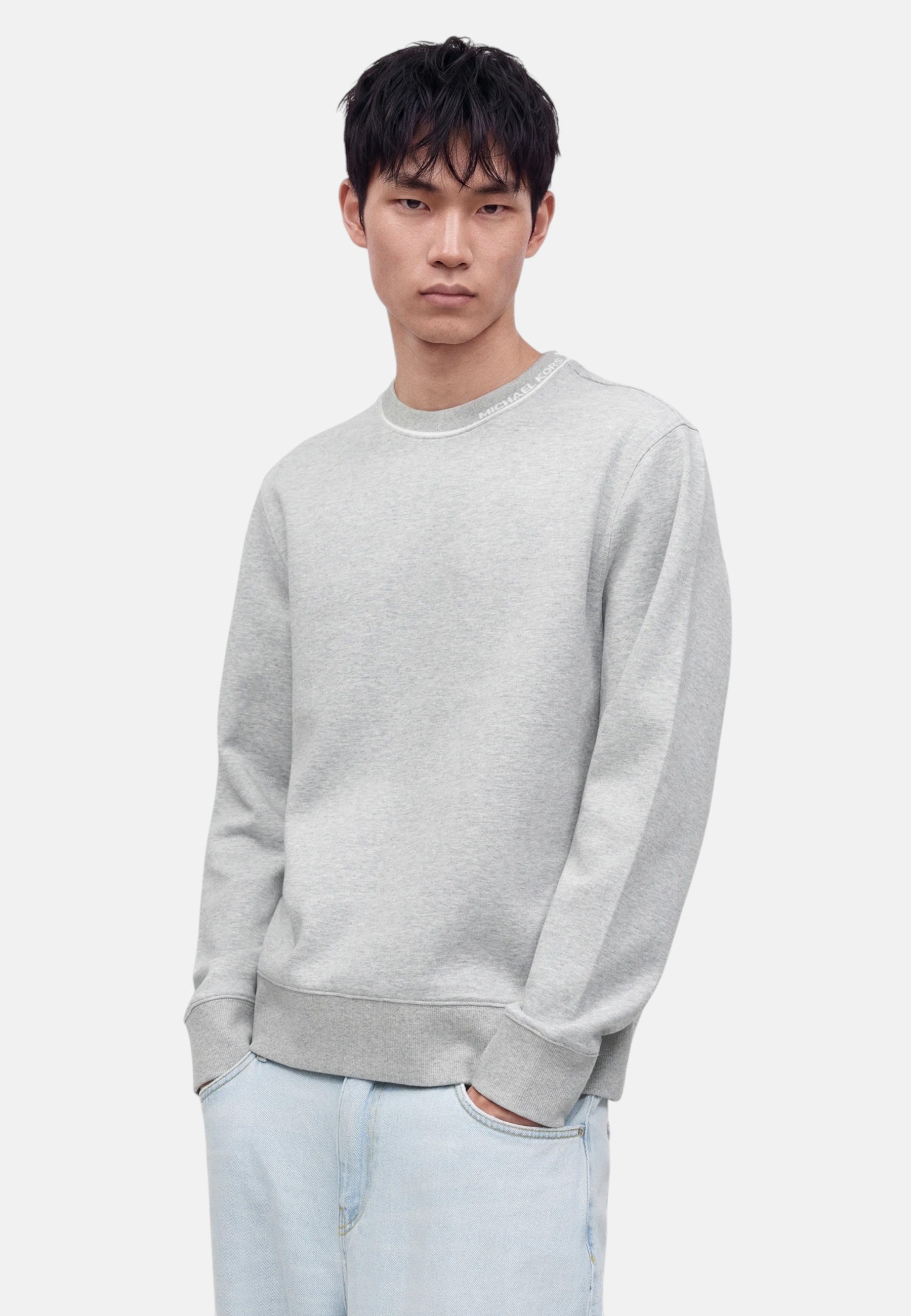 Pullover in misto cotone con logo da Uomo Michael Kors Heather Grey