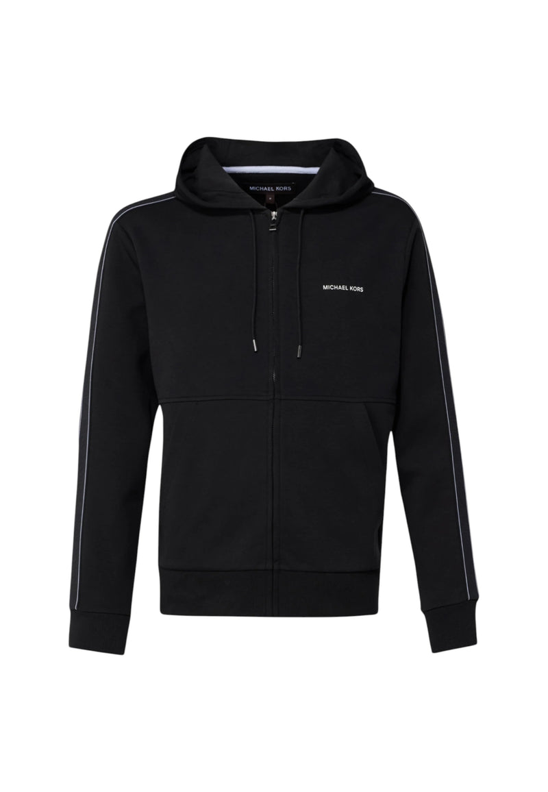 Felpa da Uomo in misto cotone con fettuccia logo, cappuccio e zip Michael Kors Black