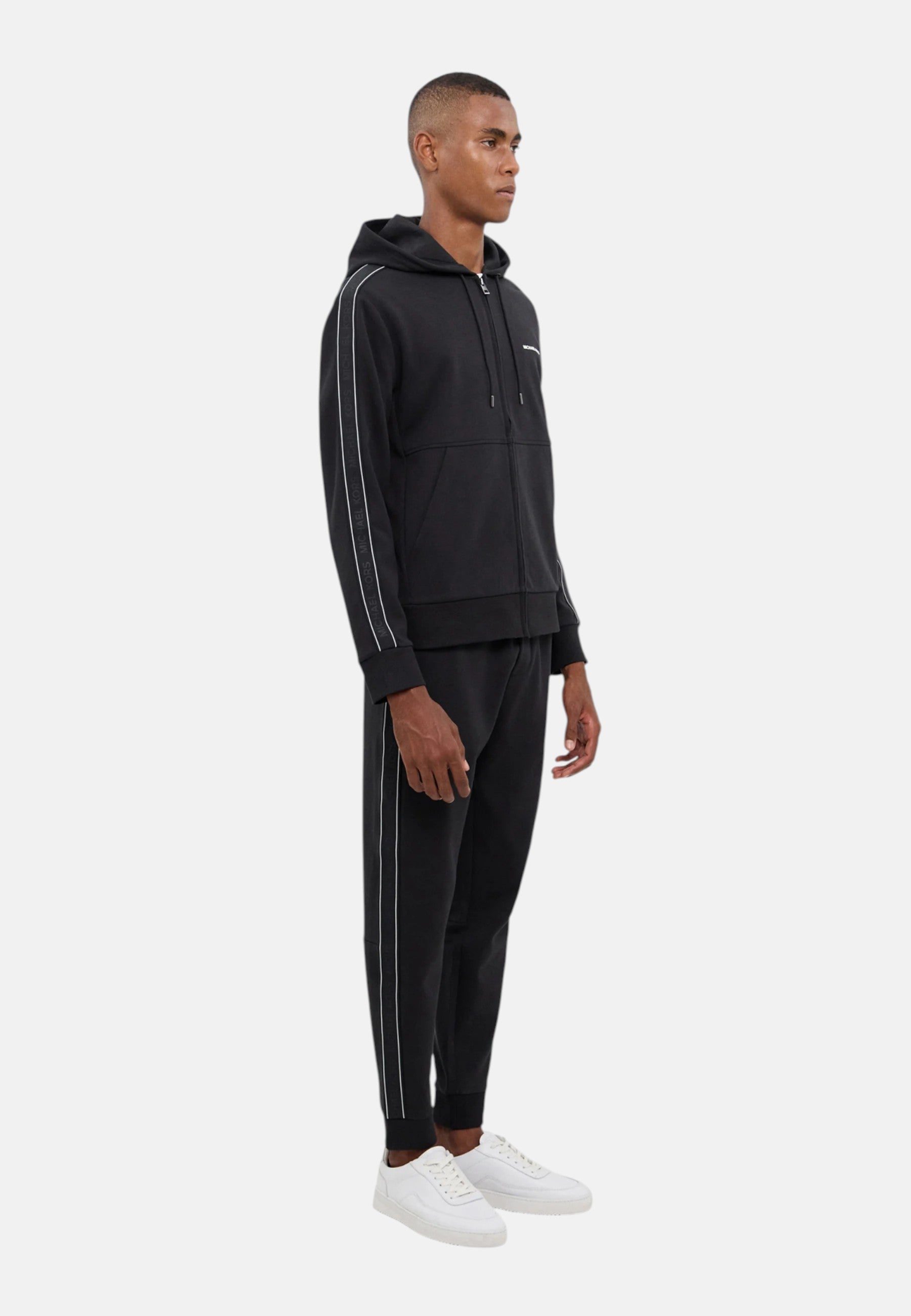 Felpa da Uomo in misto cotone con fettuccia logo, cappuccio e zip Michael Kors Black