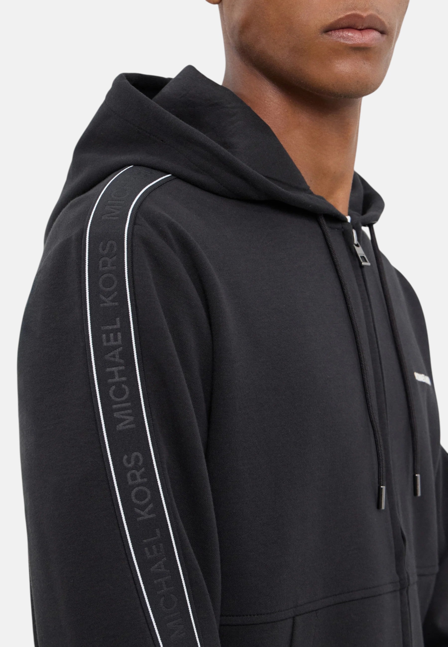 Felpa da Uomo in misto cotone con fettuccia logo, cappuccio e zip Michael Kors Black