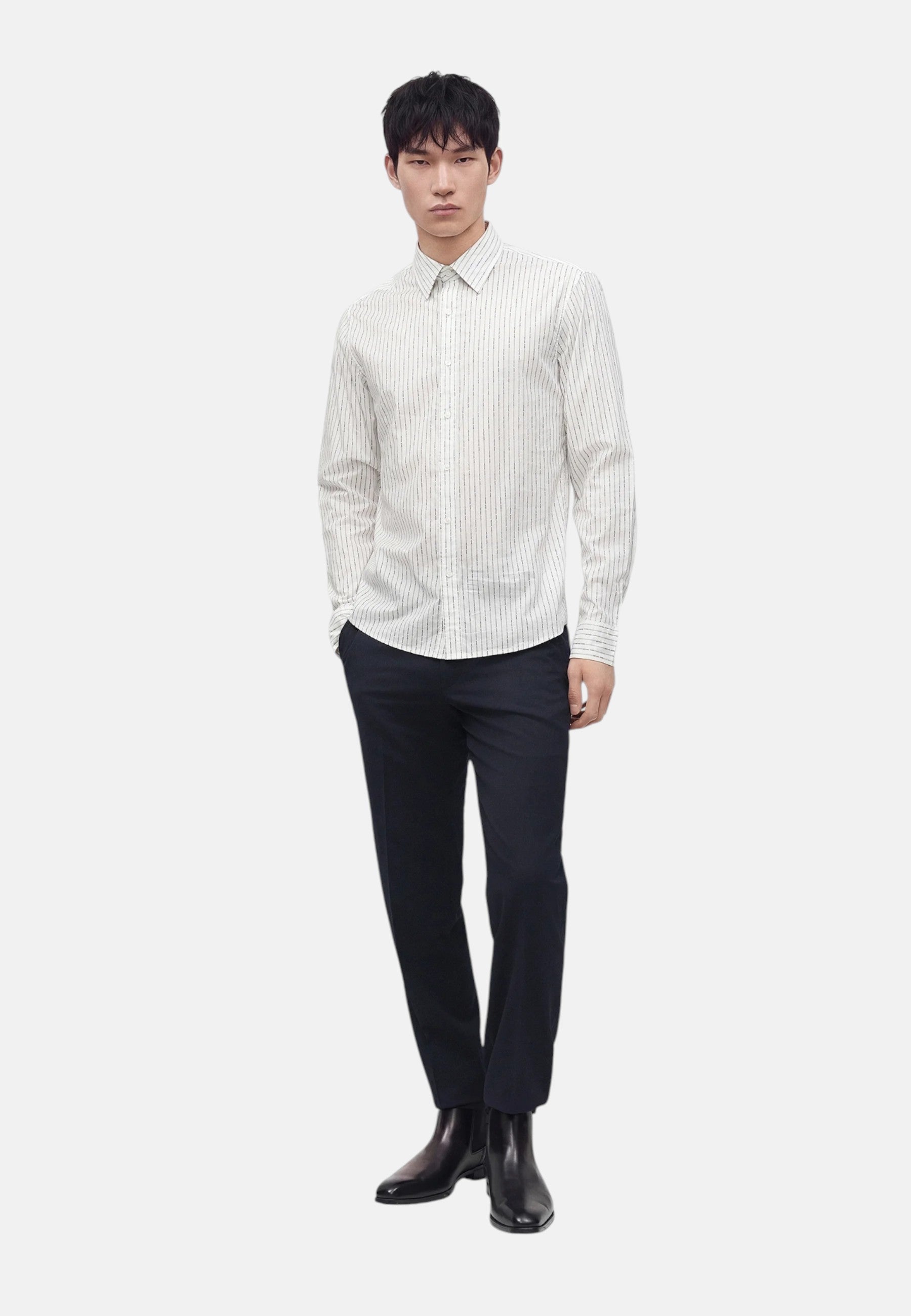 Camicia in cotone stretch gessato con logo Michael Kors White