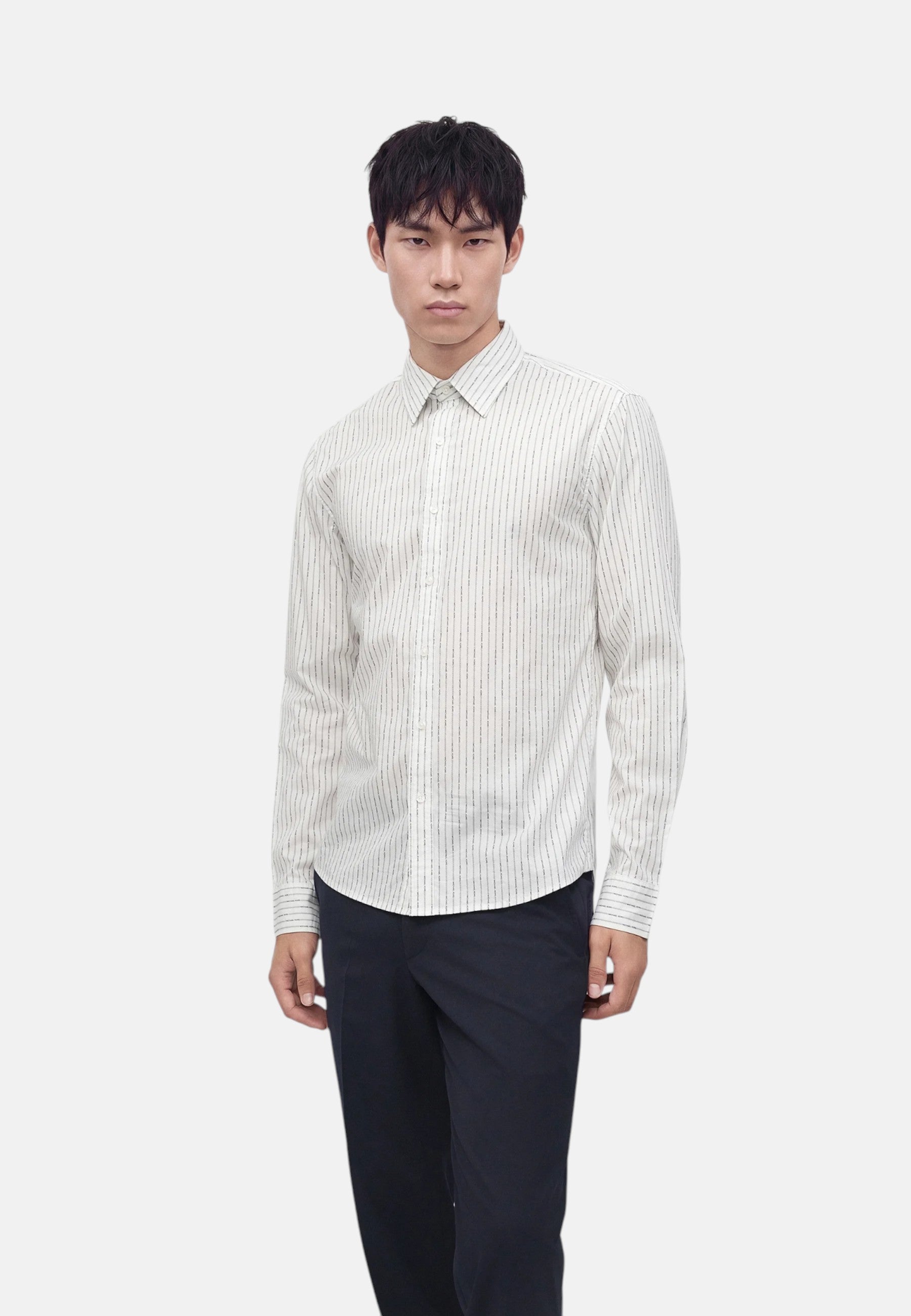 Camicia in cotone stretch gessato con logo Michael Kors White