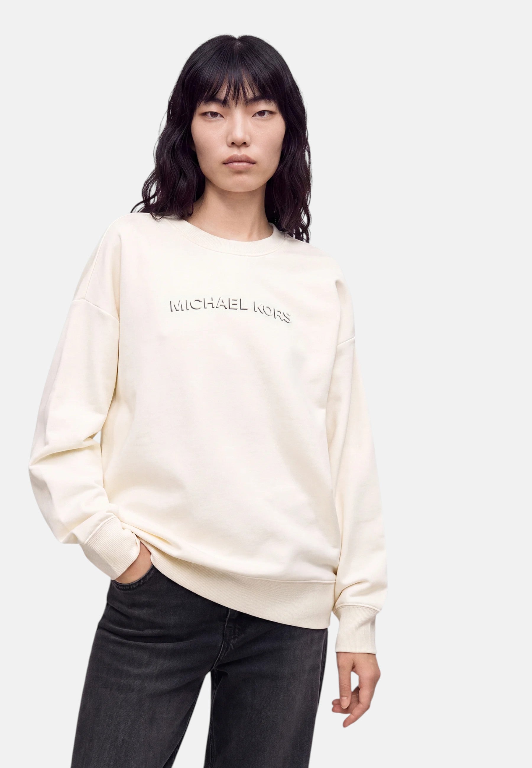 Michael Kors Maglione in cotone con logo in rilievo. Bone
