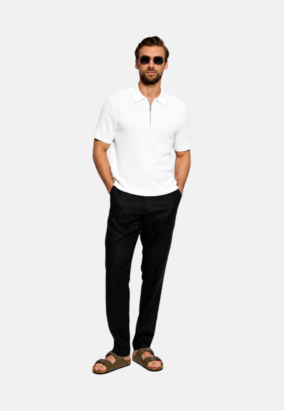 Polo da Uomo in maglia di cotone con zip Michael Kors White