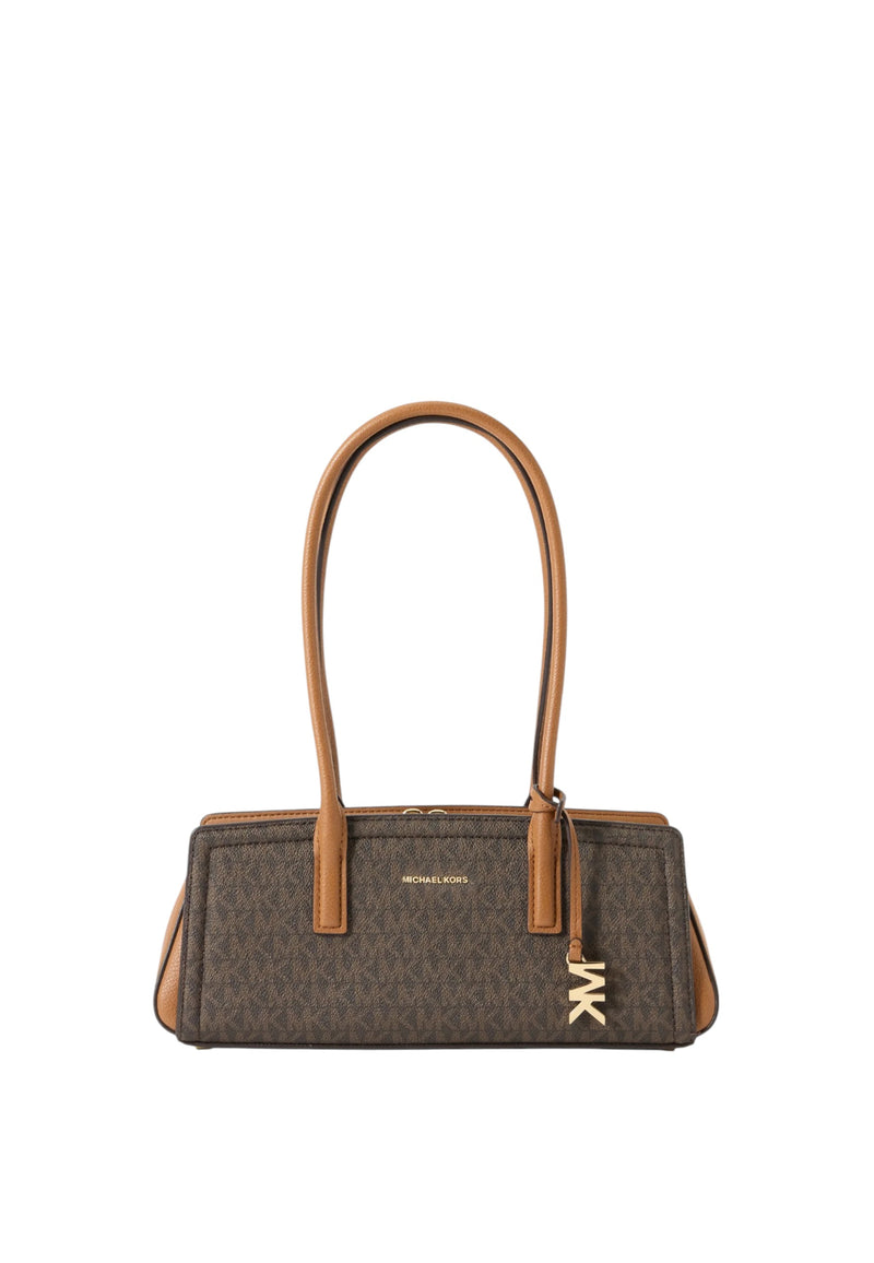 Borsa Donna  a spalla Laila piccola con stampa logo Michael Kors Brown/acorn