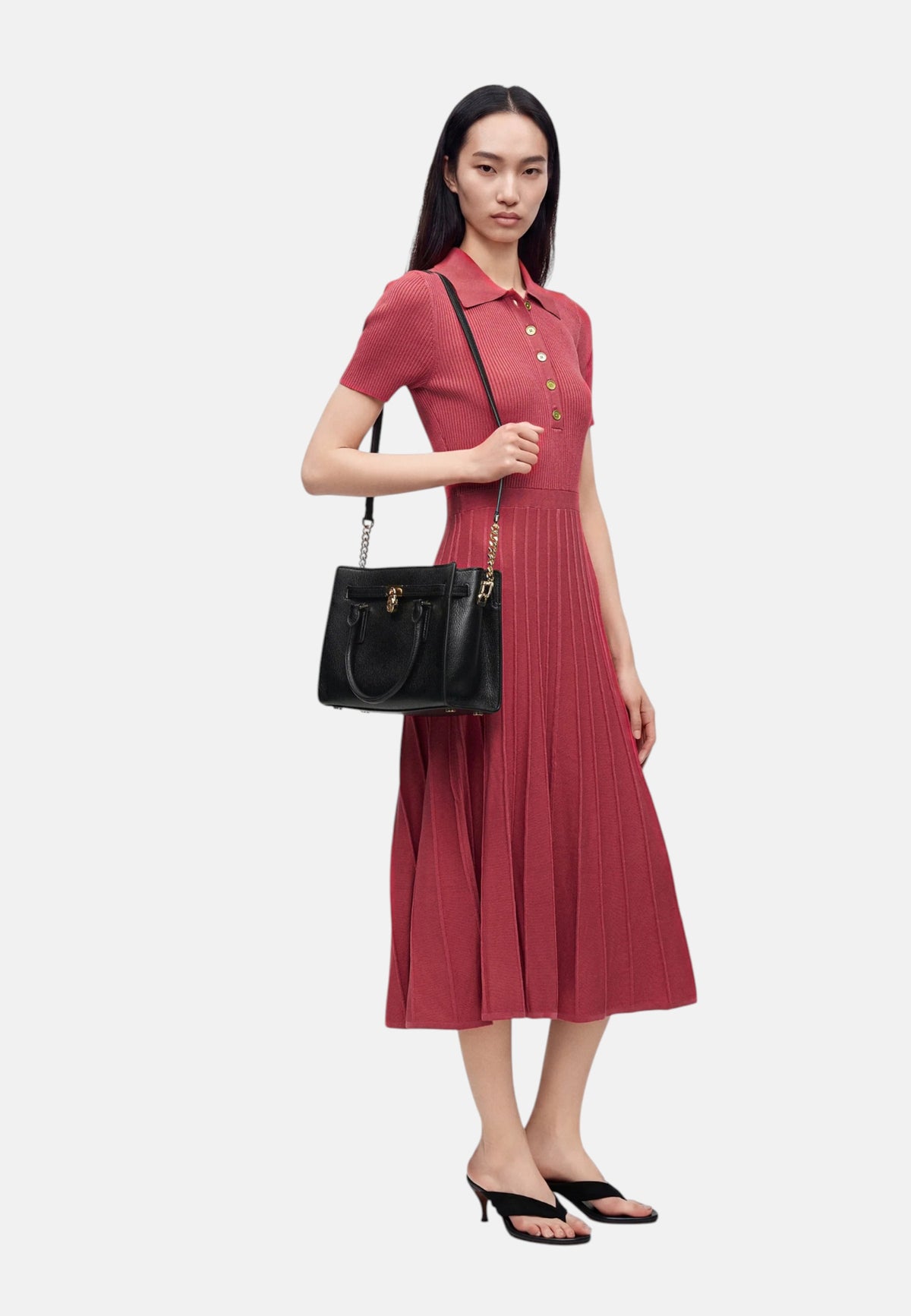 Michael Kors Borsa Hamilton piccola in Pelle Pieno Fiore Black