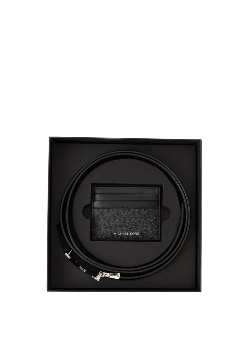 Set regalo porta carte di credito e cintura con logo Uomo Michael Kors Black