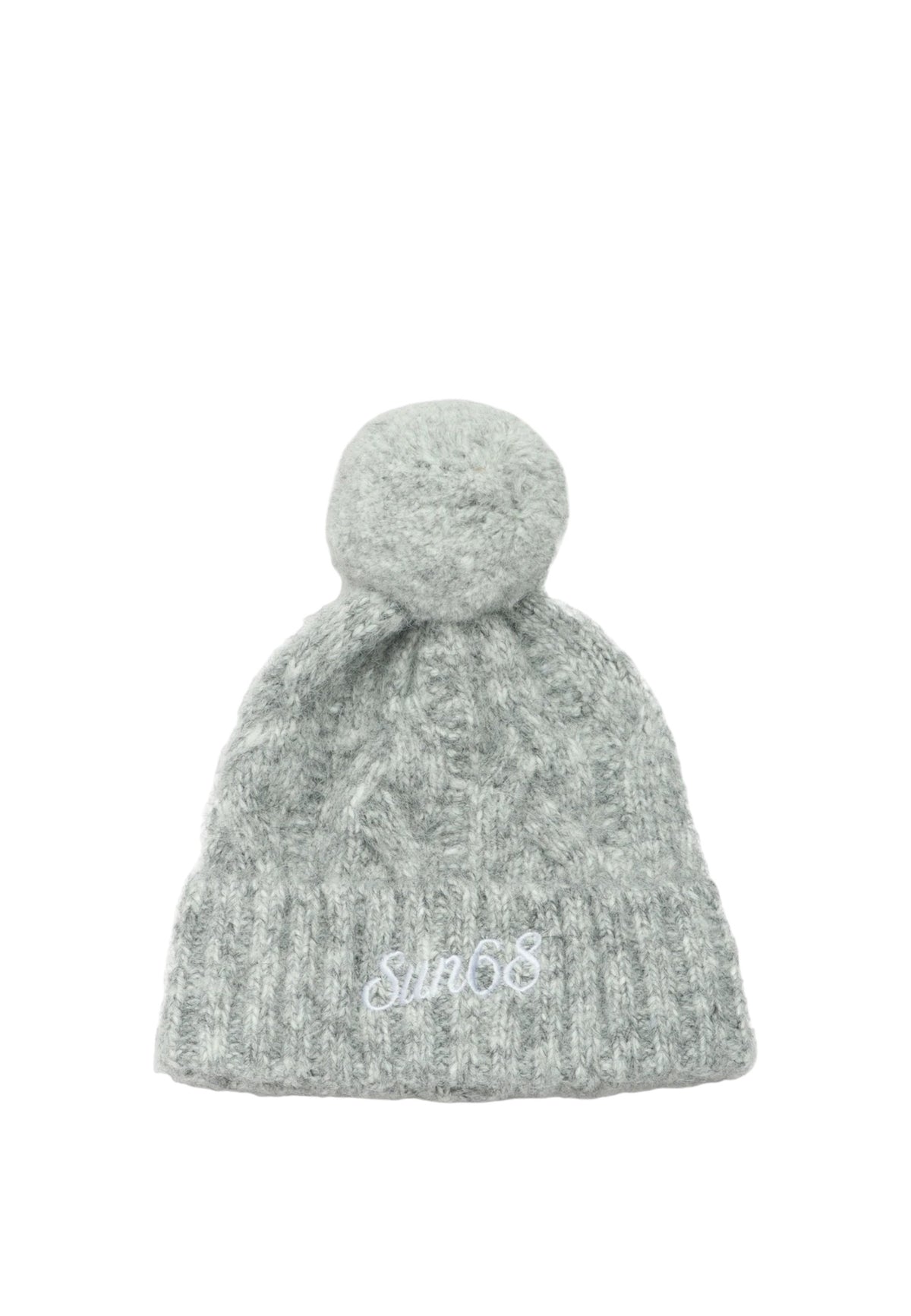 Berretto con pon-pon in misto lana a trecce Grigio Chiaro